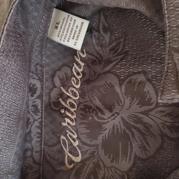 Caribbean Mens Leaf Print Button Up Shirt Short Sleeve Chest Pocket - Picture 11 of 14